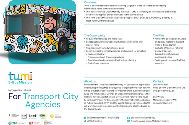 TUMI E-Bus Mission info onepager for Transport City Agencies