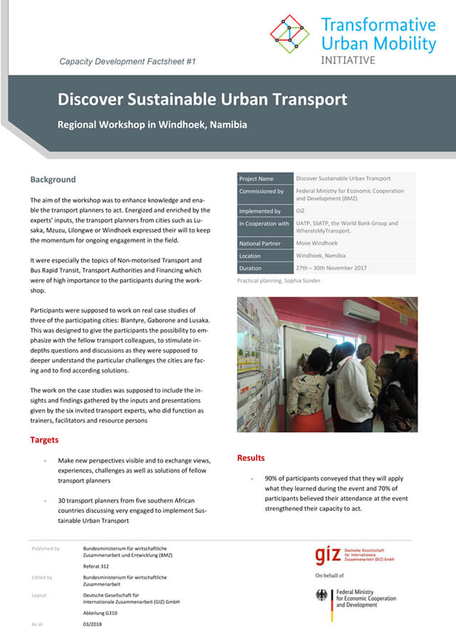 Discover Sustainable Urban Transport – TUMI workshop Windhoek