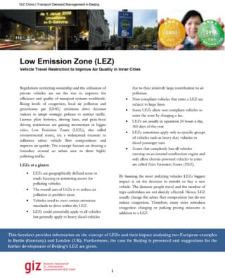 Low Emission Zones: Examples from Berlin, London, and Beijing
