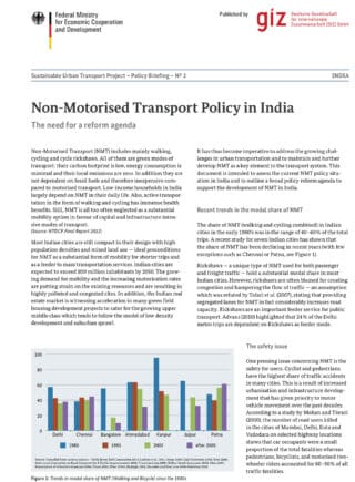 Non-Motorised Transport Policy in India: The need for a reform agenda